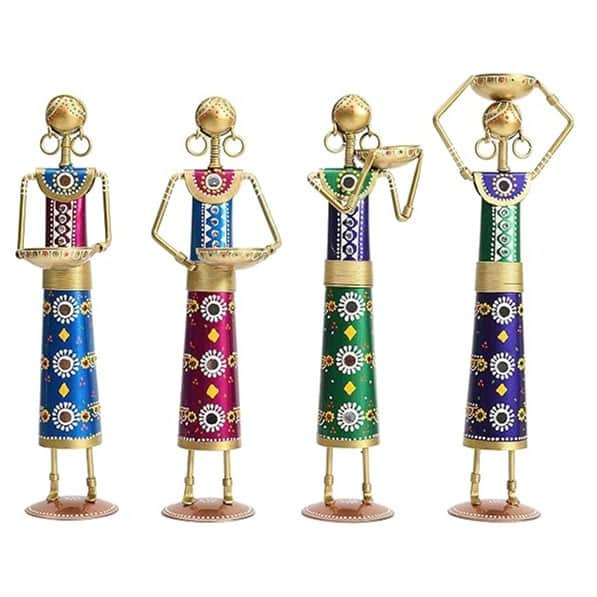 Tribal Lady Worker Statue Figurine Set of 4 Tea Light Candle Stand - bottom_view