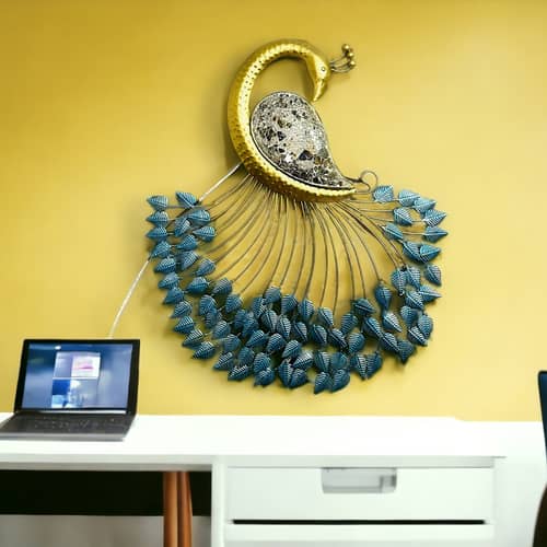Hand Crafted Metal LED Peacock Hanging Wall Art