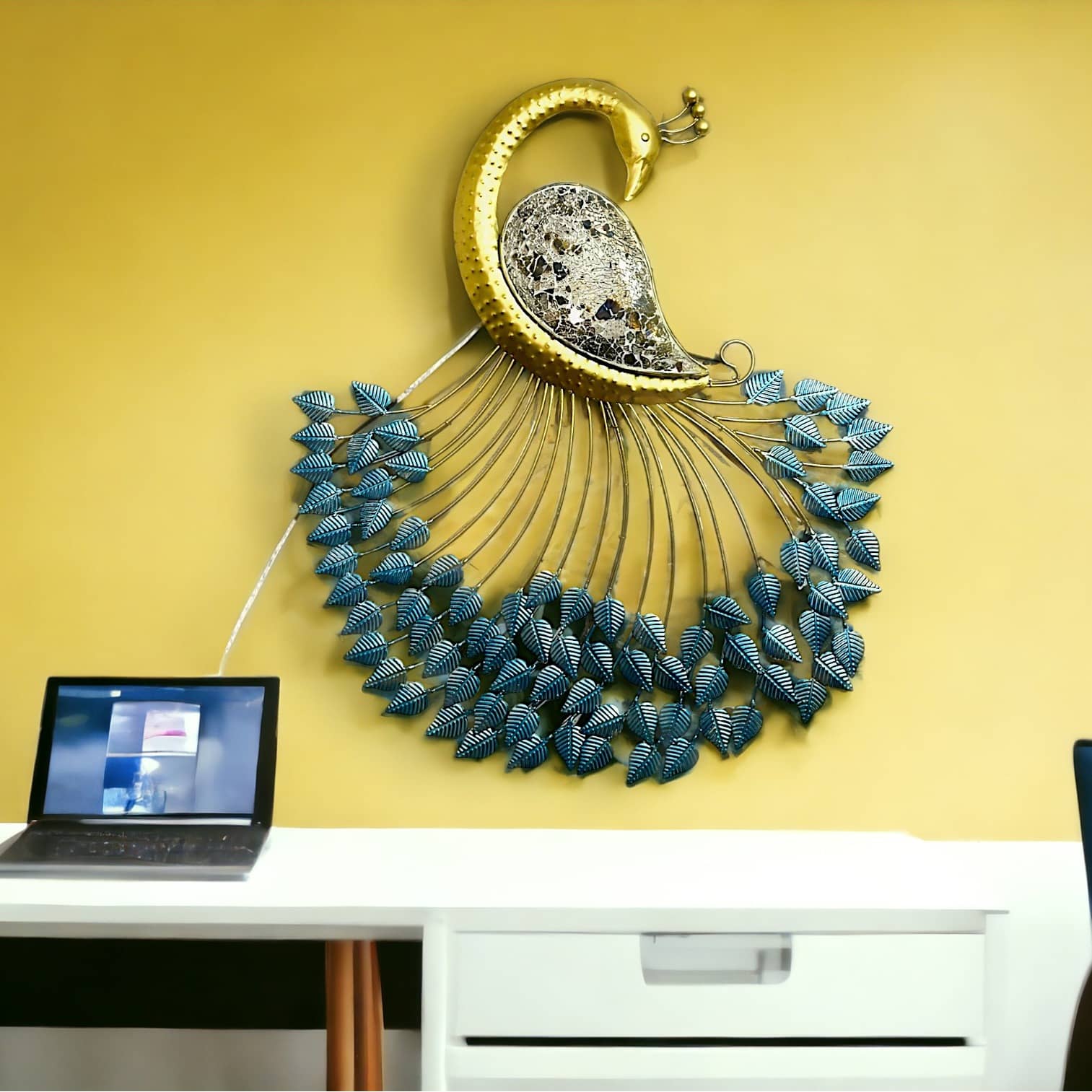 Hand Crafted Metal LED Peacock Hanging Wall Art
