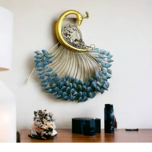 Hand Crafted Metal LED Peacock Hanging Wall Art
