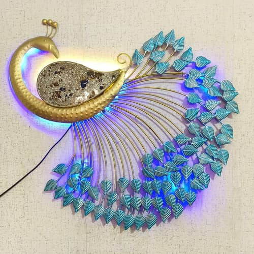 Hand Crafted Metal LED Peacock Hanging Wall Art