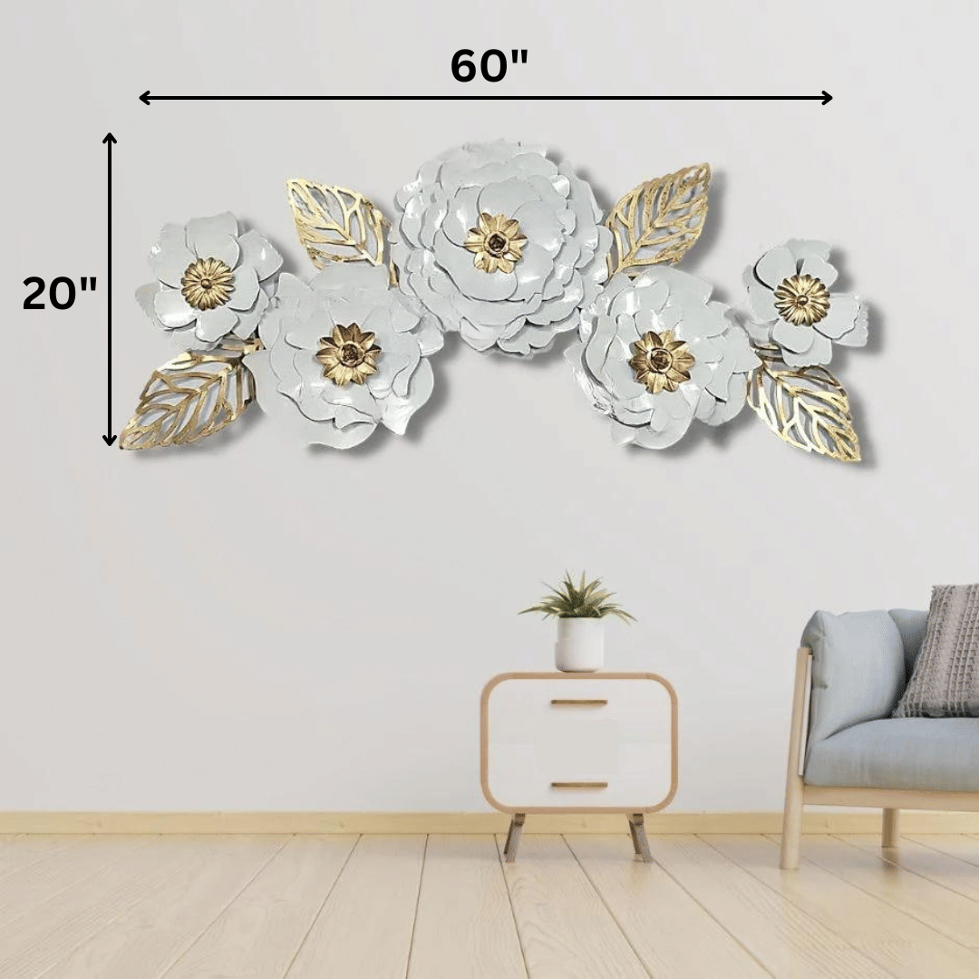 Royal White Jasmine Flower Metal Wall Art - top_view
