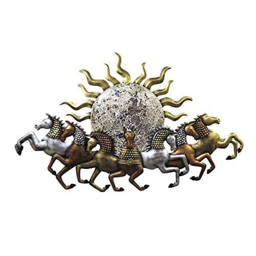 Tauras Antique Metal 7 Running Horses With Led Wall Décor