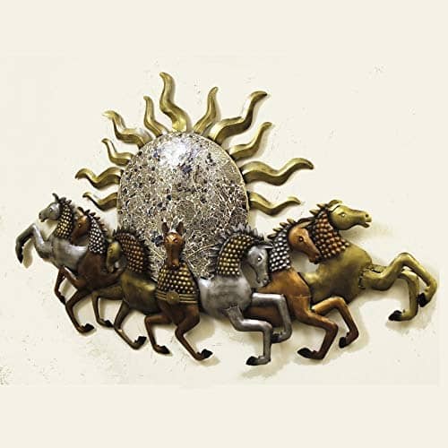 Tauras Antique Metal 7 Running Horses With Led Wall Décor