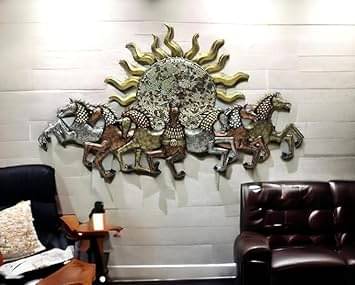 Orleans Metal Wall Décor Item Antique Metal 7 Running Horses with LED Home Décor Metal Wall Art