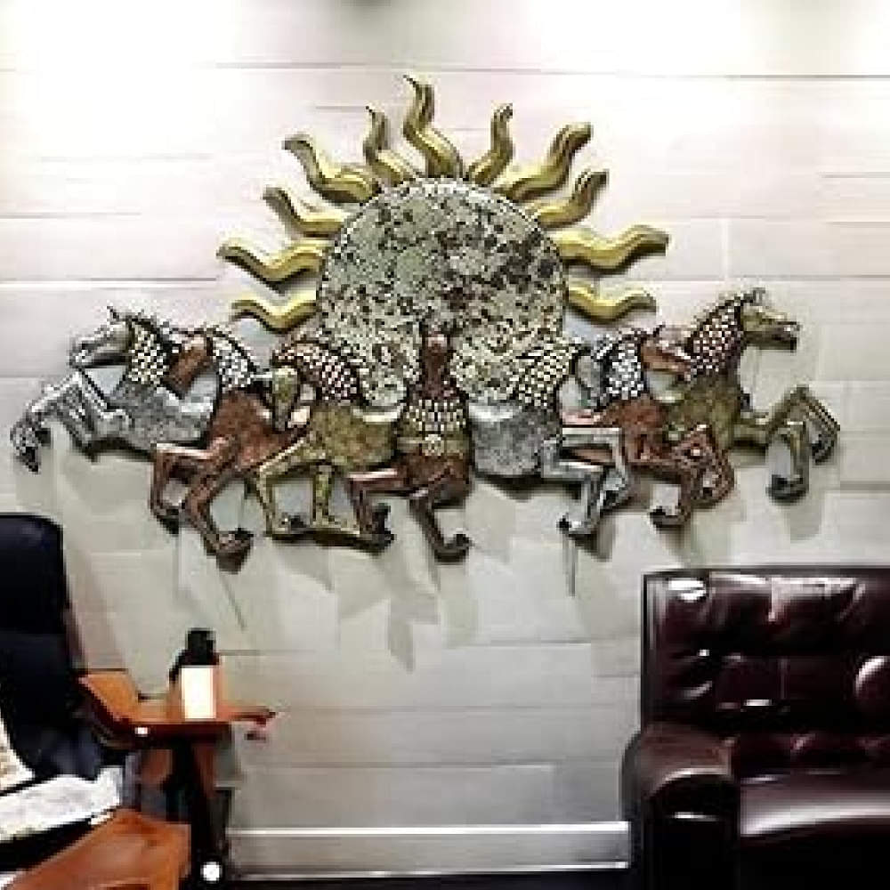 Orleans Metal Wall Décor Item Antique Metal 7 Running Horses with LED Home Décor Metal Wall Art - photo