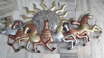 Orleans Metal Wall Décor Item Antique Metal 7 Running Horses with LED Home Décor Metal Wall Art