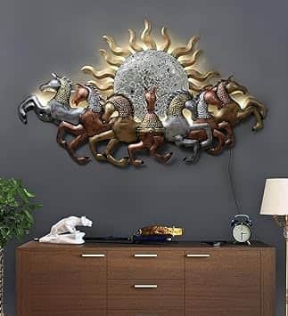 Orleans Metal Wall Décor Item Antique Metal 7 Running Horses with LED Home Décor Metal Wall Art - rear_view