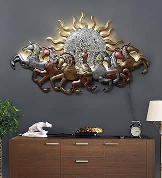 Orleans Metal Wall Décor Item Antique Metal 7 Running Horses with LED Home Décor Metal Wall Art