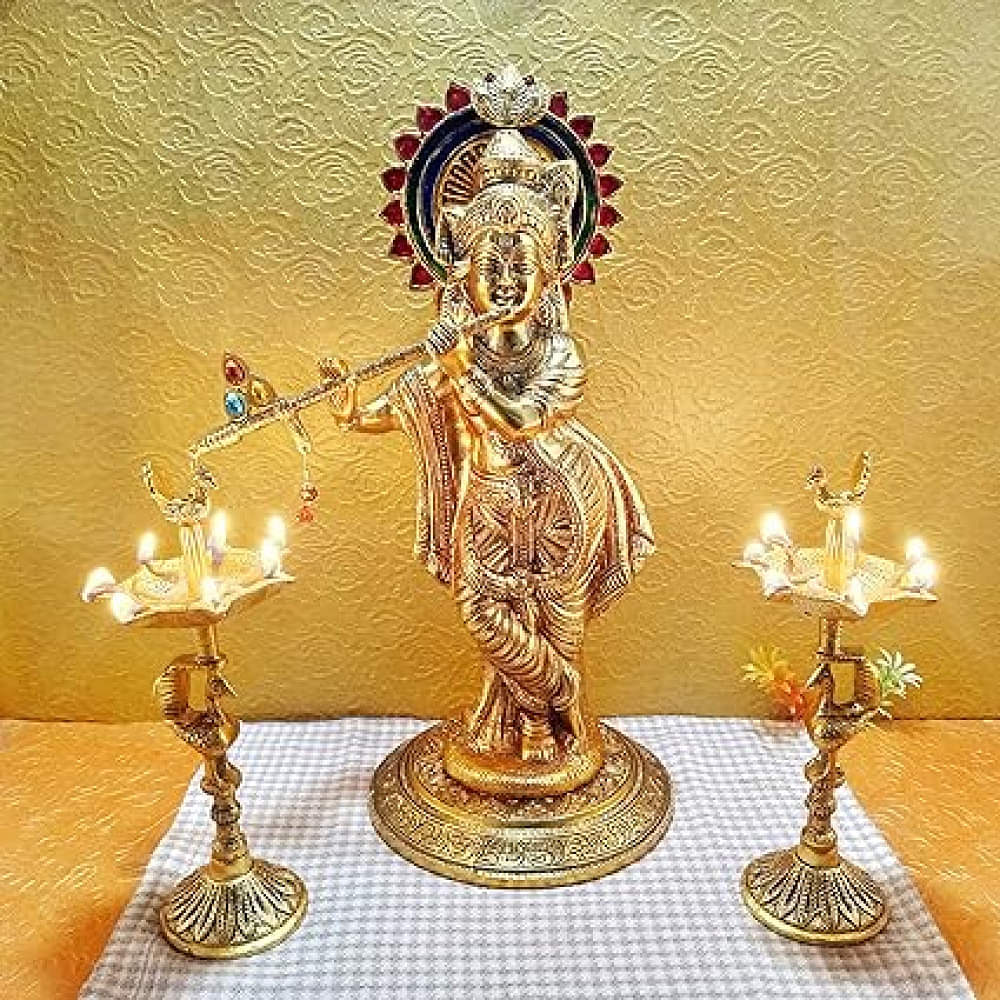 Lord Krishna Playing Flute Standing Idol - photo