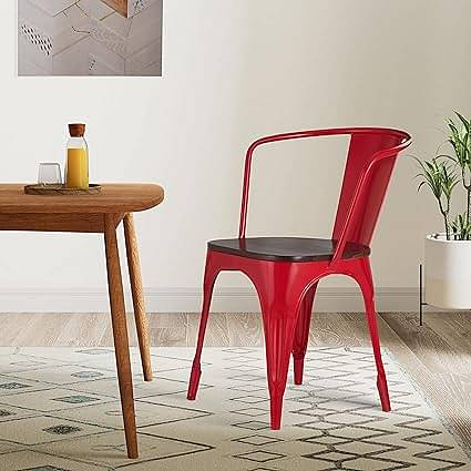 Tauras Metal Café Chair With Wooden Seat