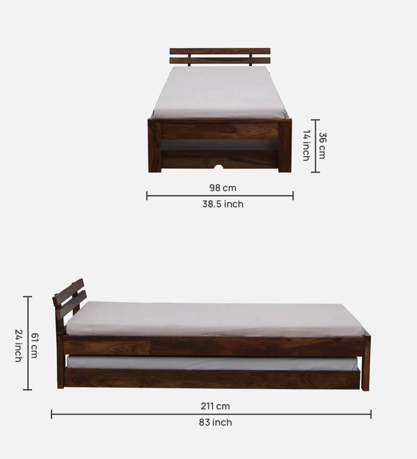 Pure Sheesham Wooden Single Bed - front_view