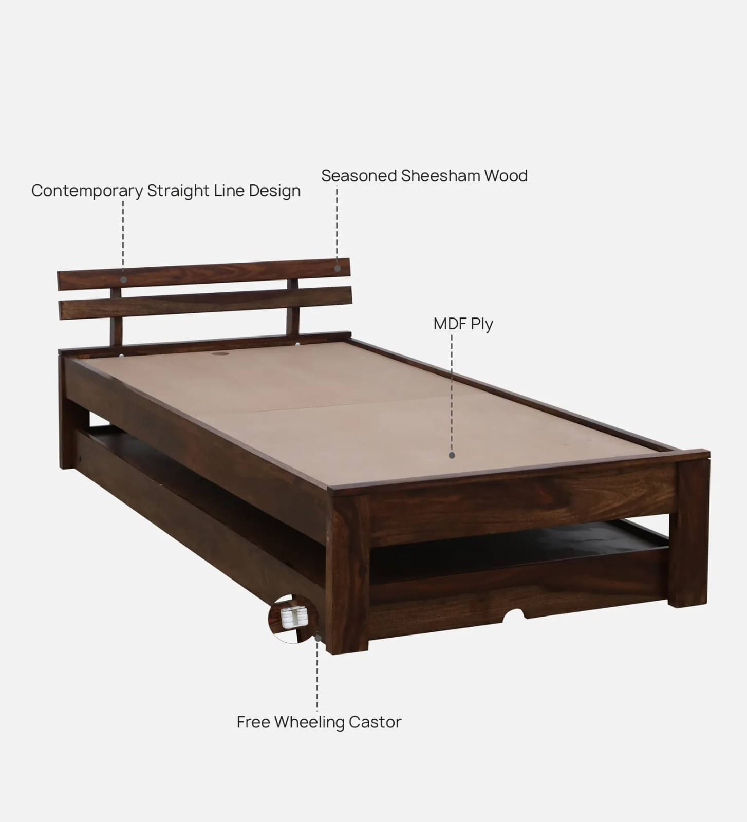 Pure Sheesham Wooden Single Bed