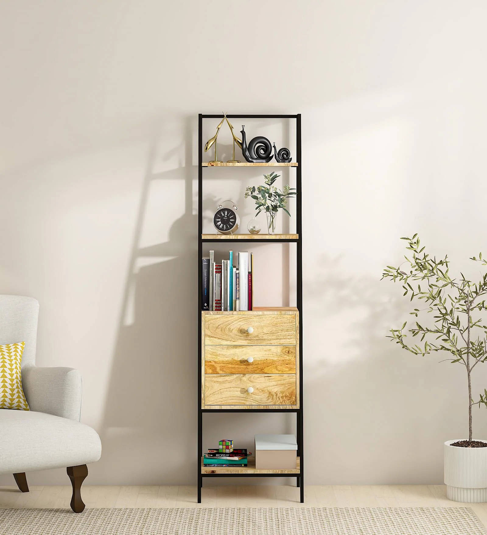 Eric Solid Wood Book Shelve In Natural Finish