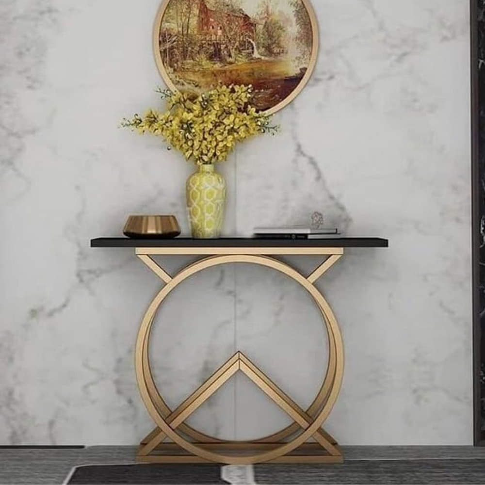 Console Table With Black Marble Gold Finish - photo