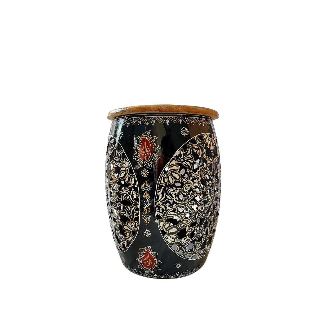 Hand Painted Sitting Iron Stool - front_view