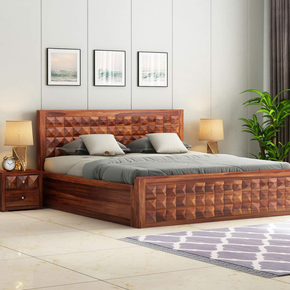 Pluto Solid Wood King Size Bed With Storage - photo