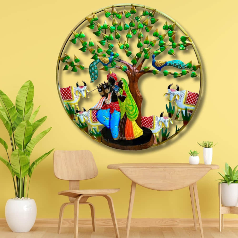 Vintage Metal Radha Krishna Wall Art - photo