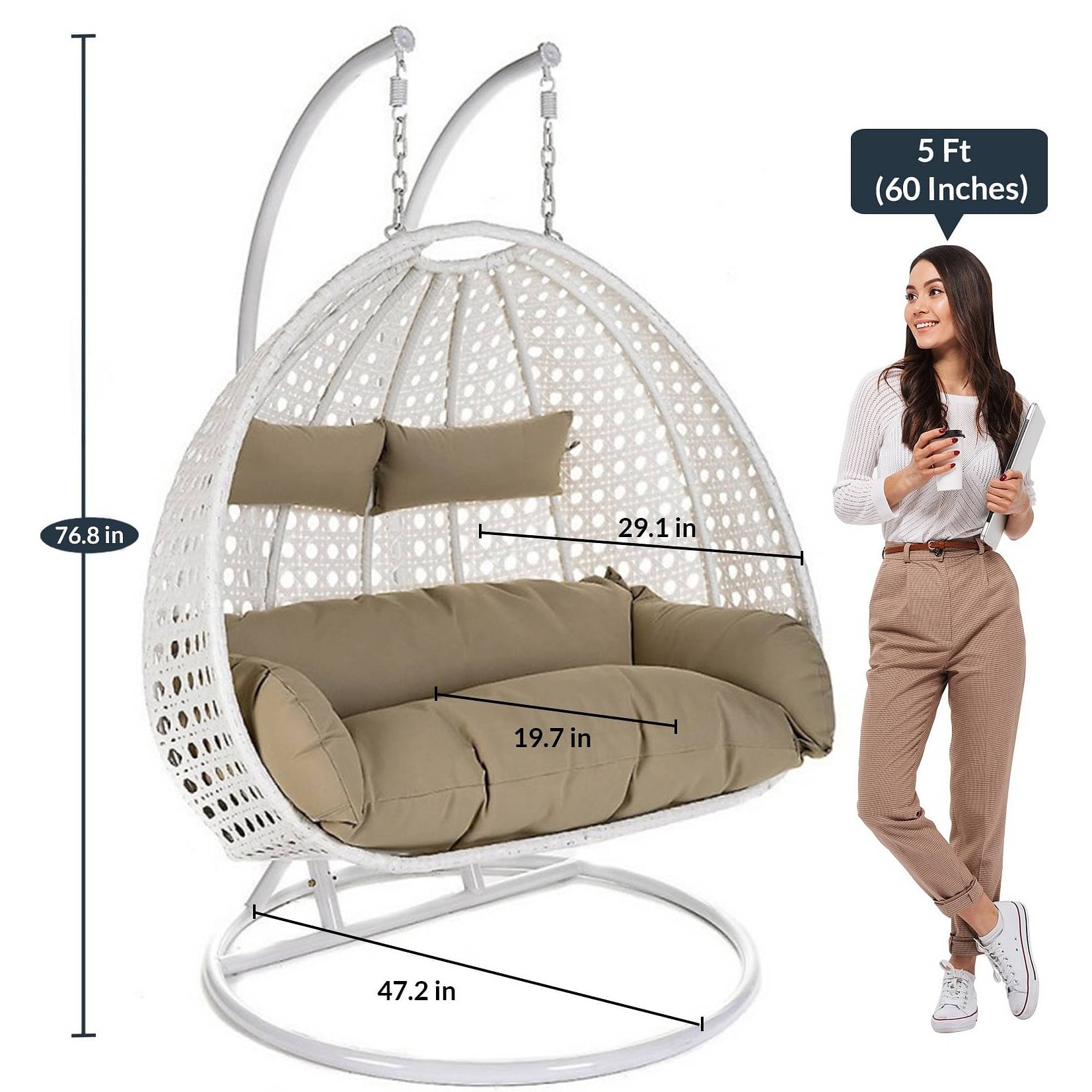2 Seater Swing Chair for Garden with Cushion and Stand