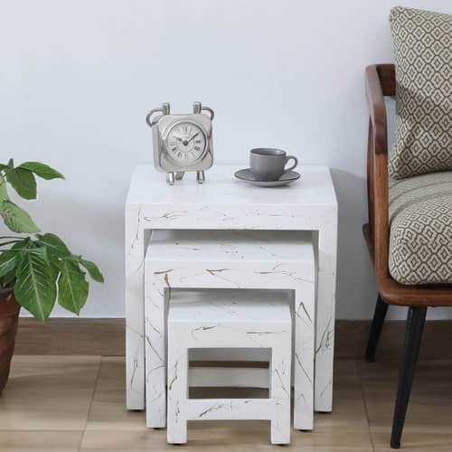 Ness Solid Wood Nest Table In White Colour