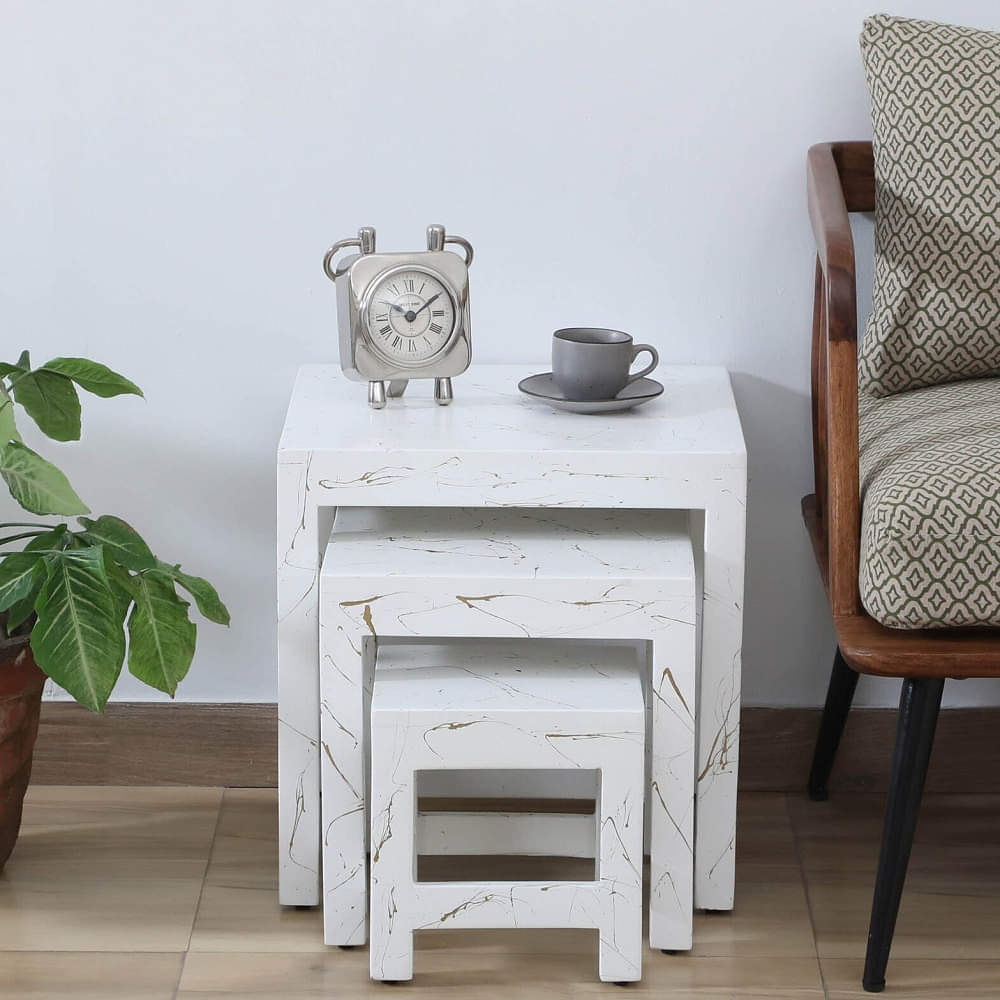Ness Solid Wood Nest Table In White Colour - photo