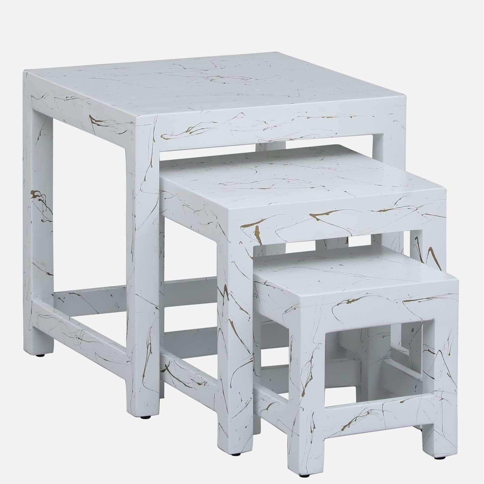 Ness Solid Wood Nest Table In White Colour - front_view