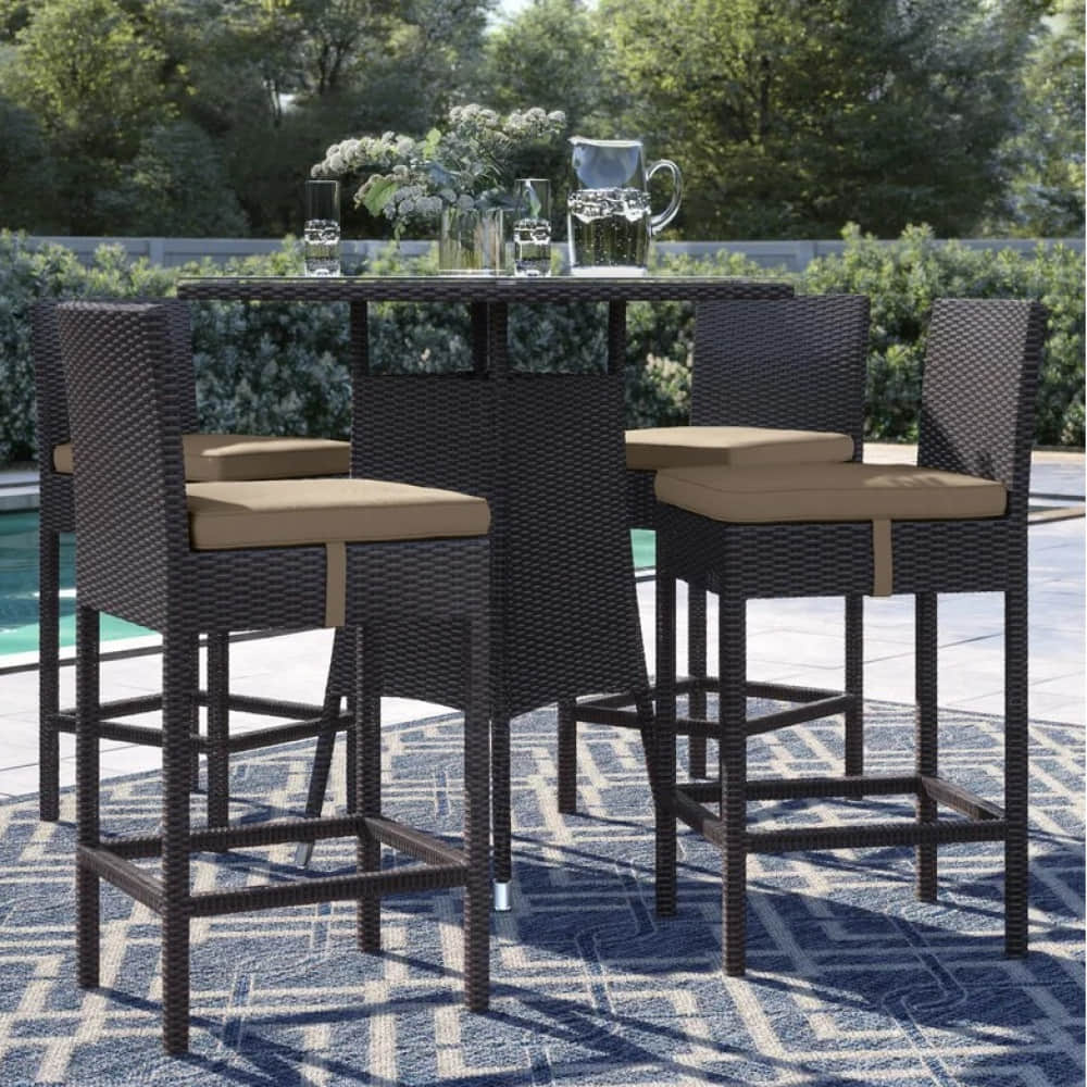 Barcelona 4+1 Bar Chair Set Furniture Wicker Waving  with Cushions - photo