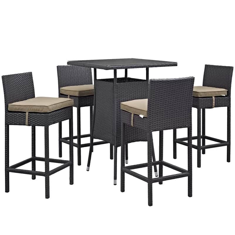 Barcelona 4+1 Bar Chair Set Furniture Wicker Waving  with Cushions - front_view