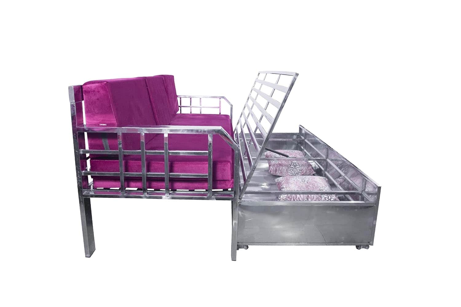 Steel Sofa Cum Bed with Hydraulic Storage - rear_view