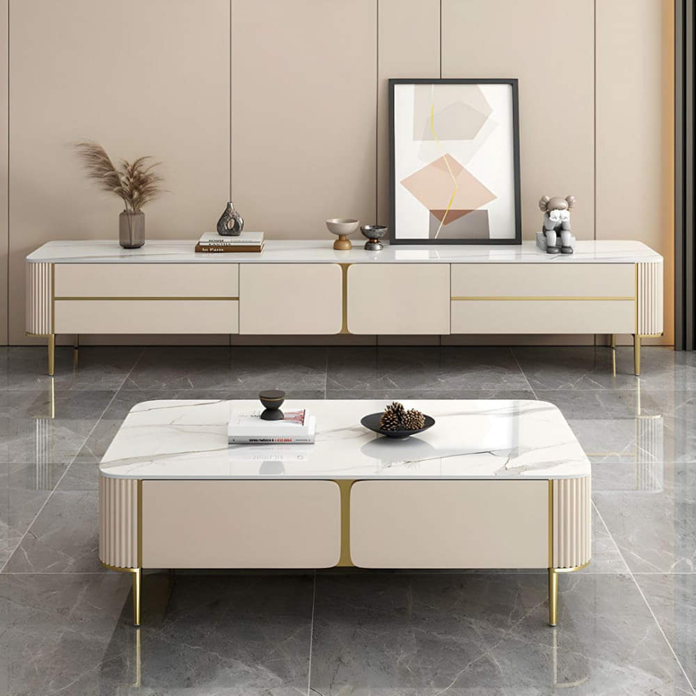 Modern Stone Top Centre Table With Storage - photo
