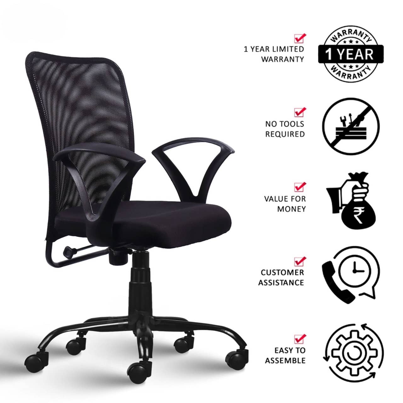 Clint Sigma Mesh Mid Back Office Chair (Black)