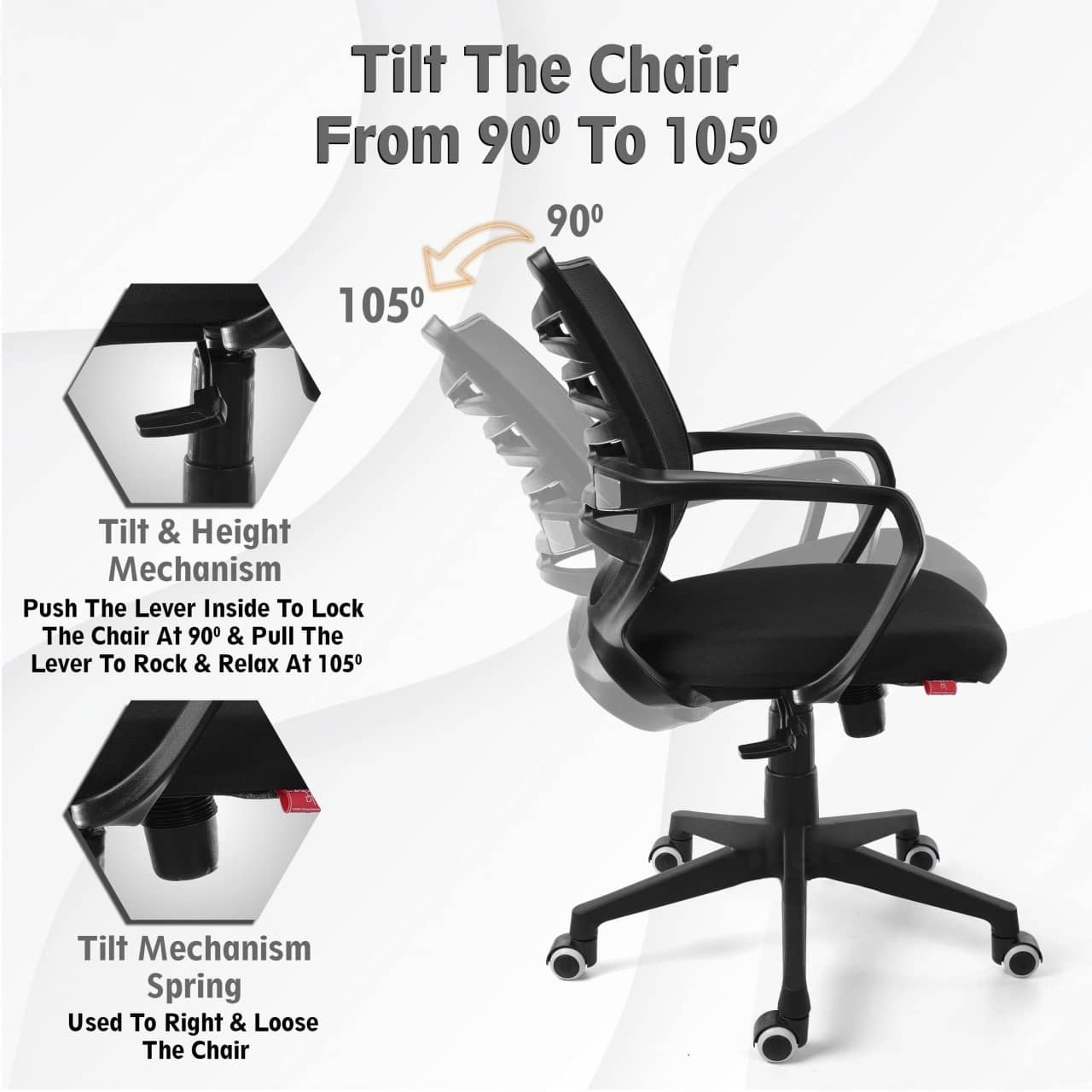 Zigzag Mesh Mid-Back Ergonomic Office Chair | Study Chair | Revolving Chair | Computer Chair