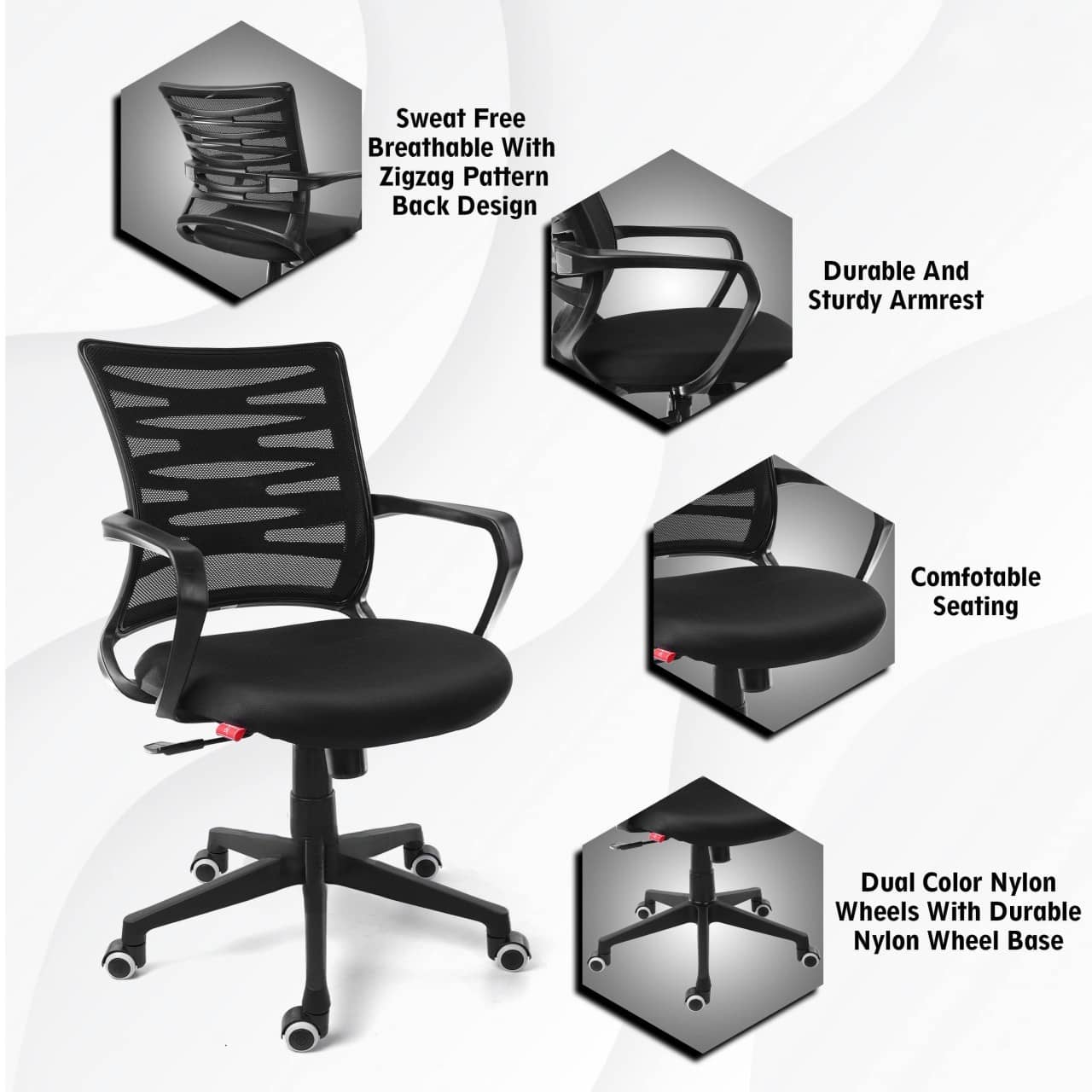 Zigzag Mesh Mid-Back Ergonomic Office Chair | Study Chair | Revolving Chair | Computer Chair