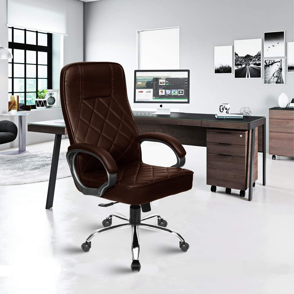 Silk Leatherette Executive High Back Chair (Brown) - photo
