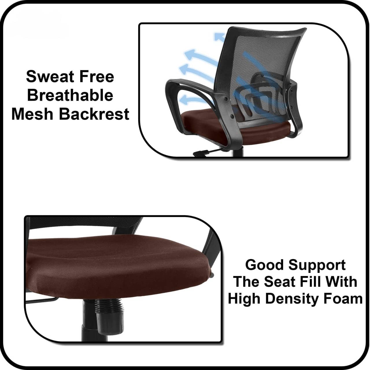 Mesh Mid-Back Ergonomic Office Chair(Ruby) (Brown)