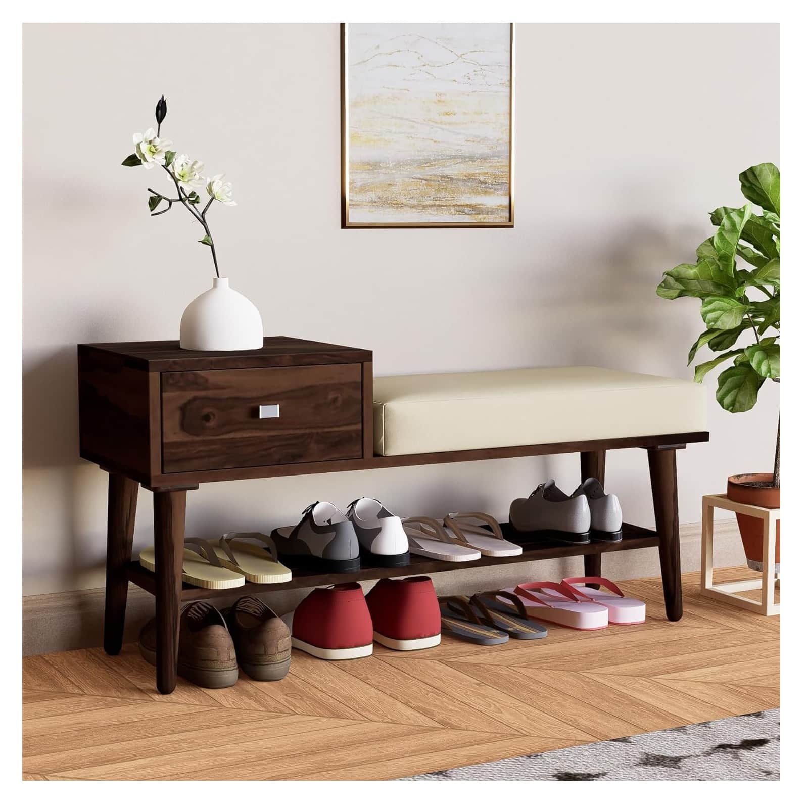 Wooden Shoe Shoe rack Organizer ( Walnut Finish) - front_view