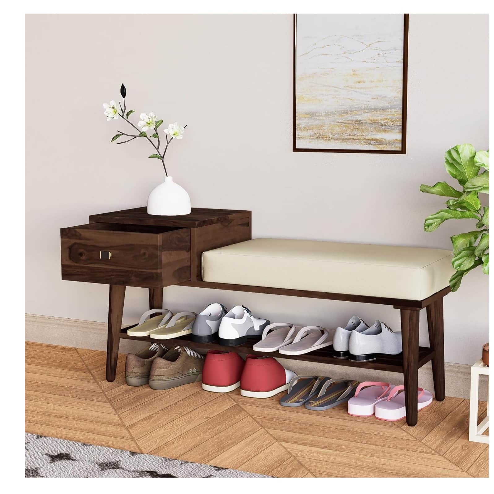Wooden Shoe Shoe rack Organizer ( Walnut Finish) - top_view