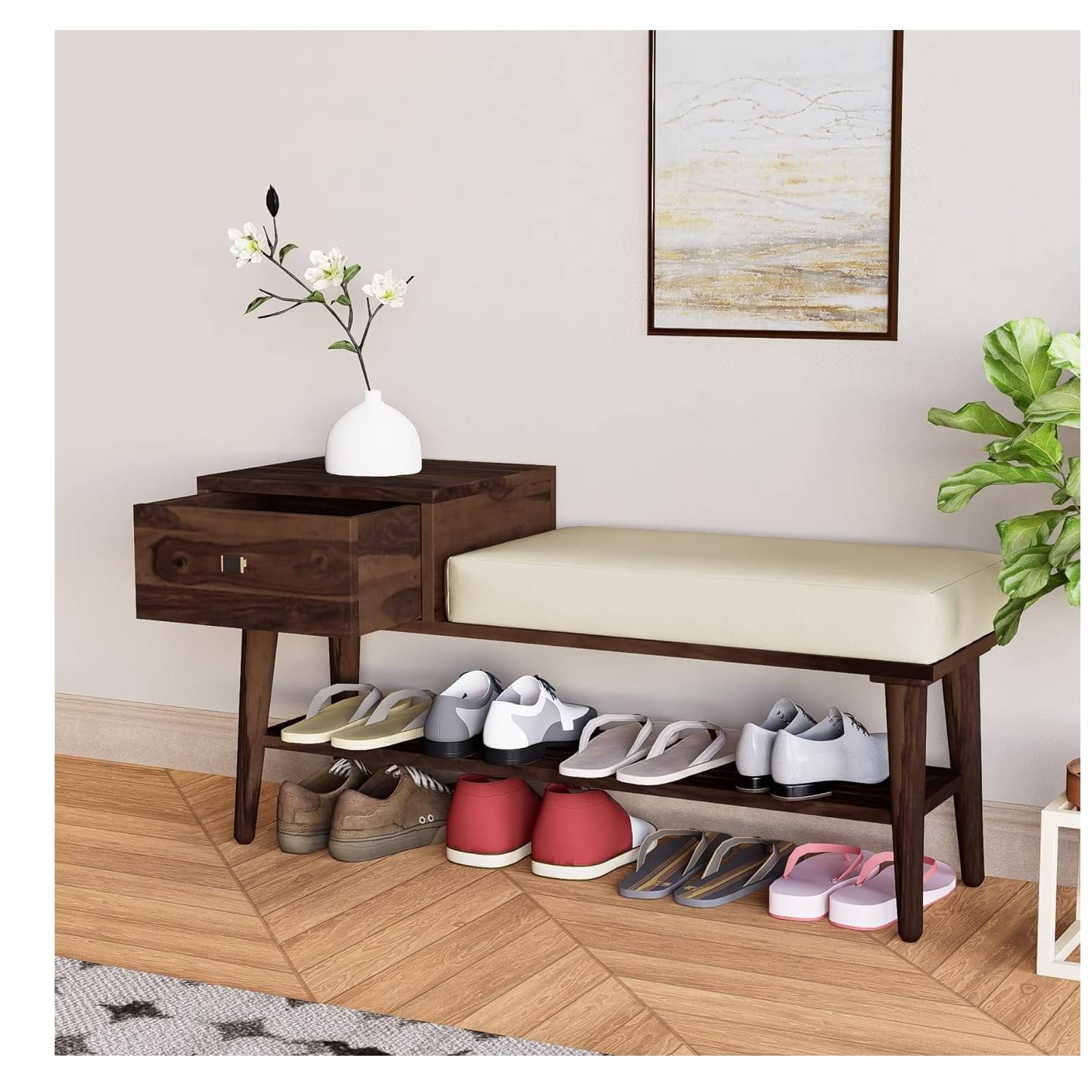 Wooden Shoe Shoe rack Organizer ( Walnut Finish)