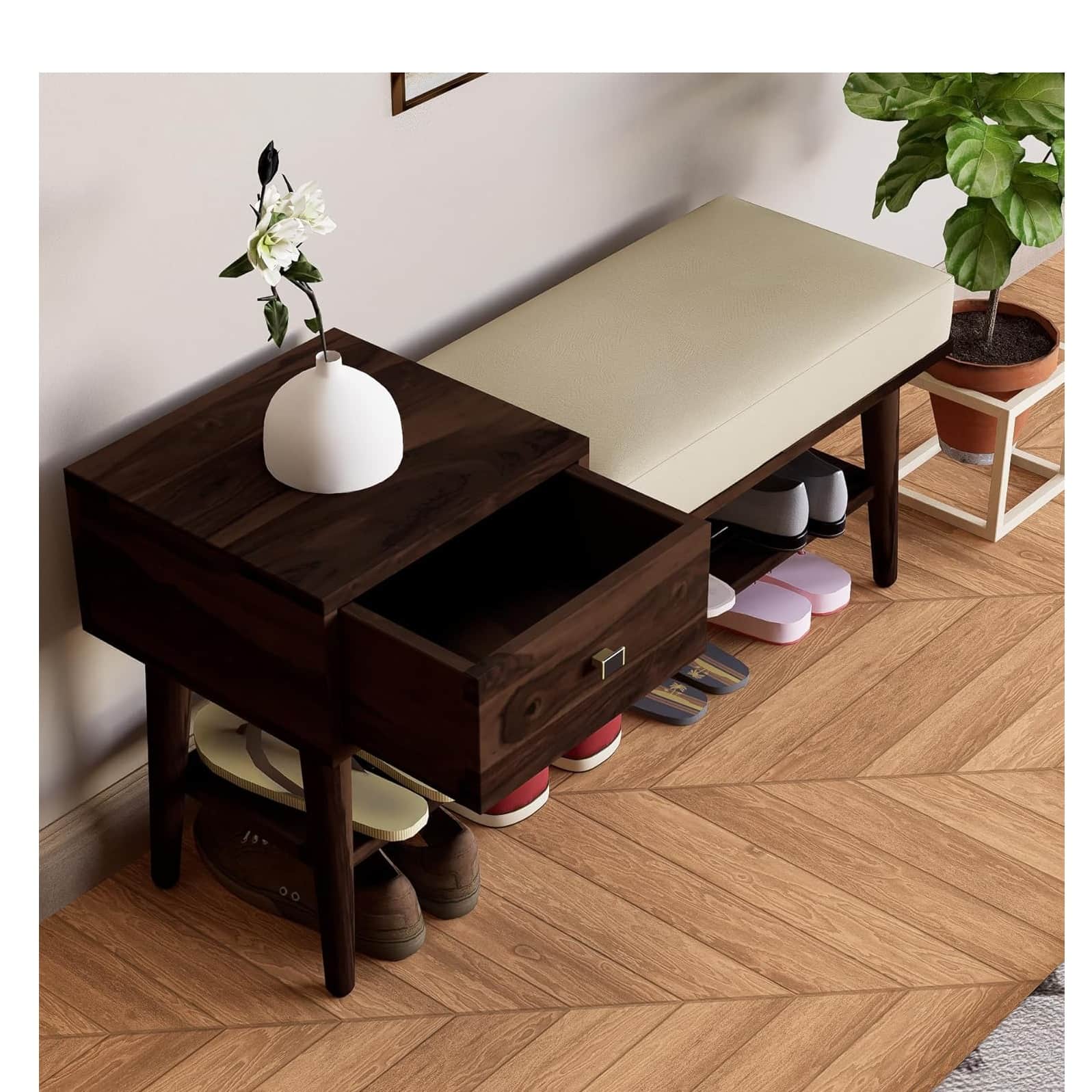 Wooden Shoe Shoe rack Organizer ( Walnut Finish) - rear_view