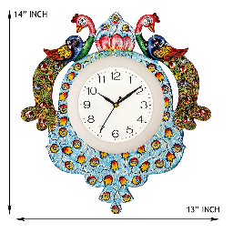 Hand Painted Peacock Decorative Wall Clock - front_view