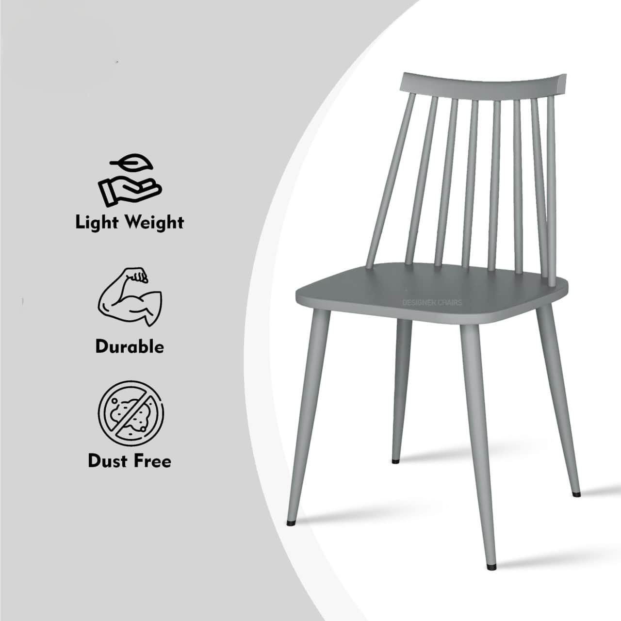 Argo Set of 2 Plastic Dining Chair (Grey) - front_view