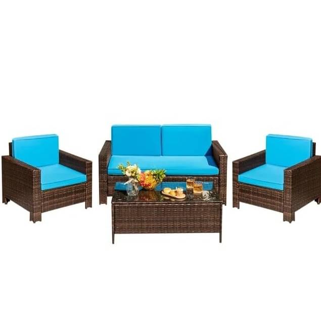 Argo Wicker Outdoor Patio Furniture Set with Table (Blue)