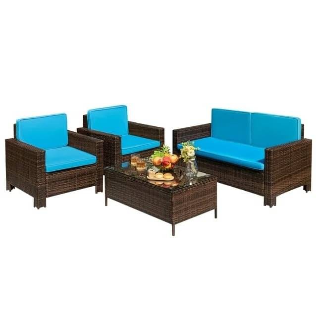 Argo Wicker Outdoor Patio Furniture Set with Table (Blue)
