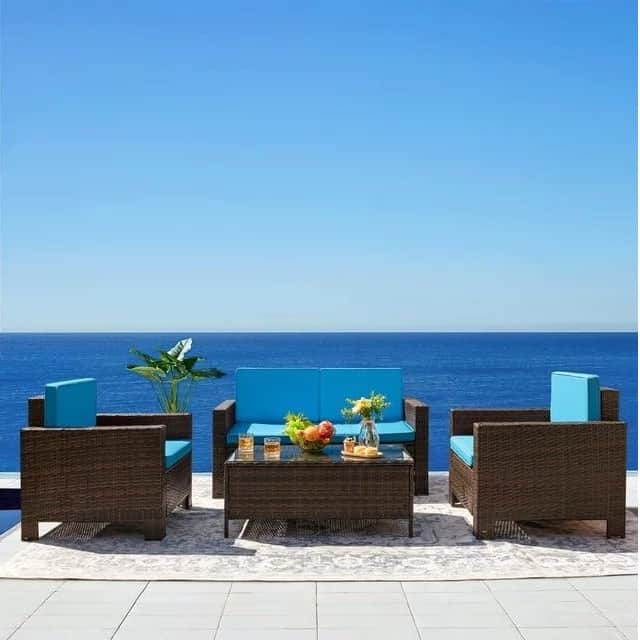 Argo Wicker Outdoor Patio Furniture Set with Table (Blue) - rear_view