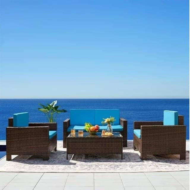 Argo Wicker Outdoor Patio Furniture Set with Table (Blue)