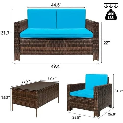 Argo Wicker Outdoor Patio Furniture Set with Table (Blue)