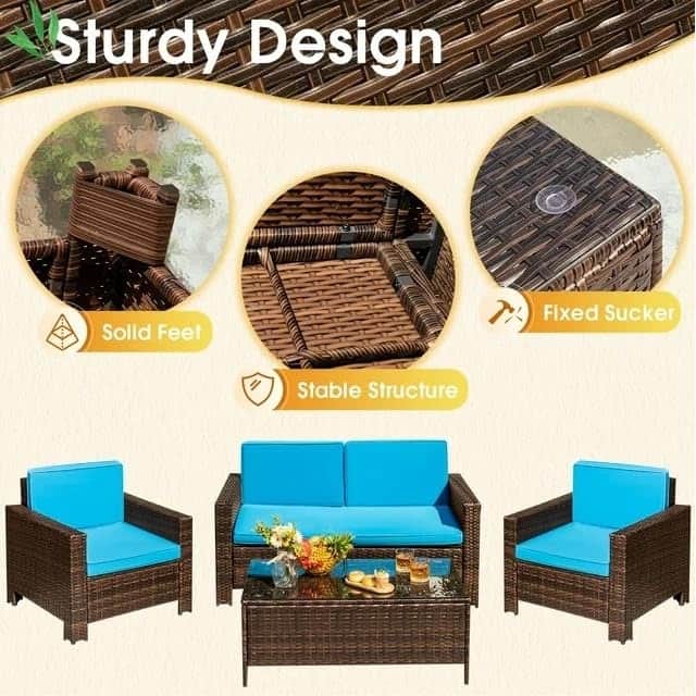 Argo Wicker Outdoor Patio Furniture Set with Table (Blue) - right_view
