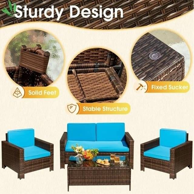 Argo Wicker Outdoor Patio Furniture Set with Table (Blue)