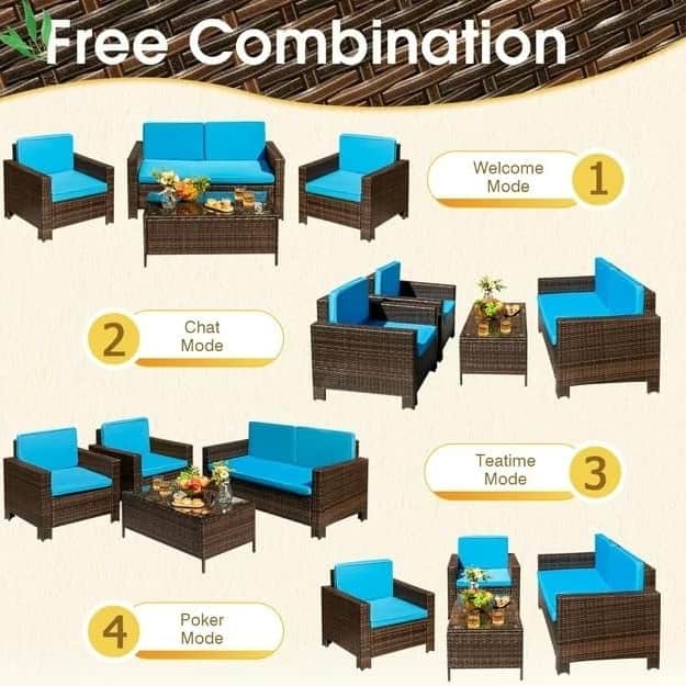 Argo Wicker Outdoor Patio Furniture Set with Table (Blue) - bottom_view