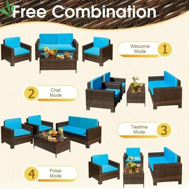 Argo Wicker Outdoor Patio Furniture Set with Table (Blue)